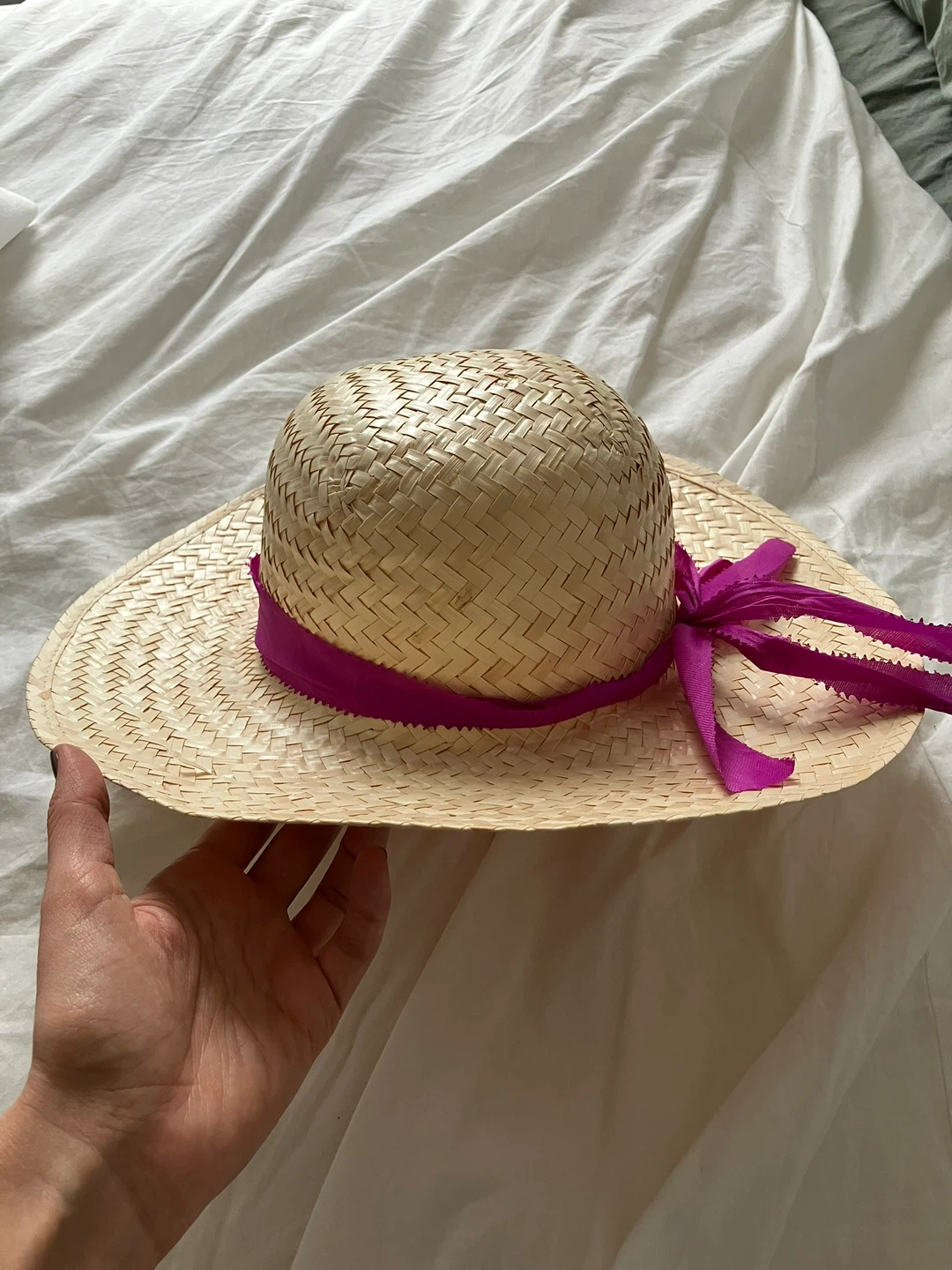 Straw Sun Hat with Pink Ribbon