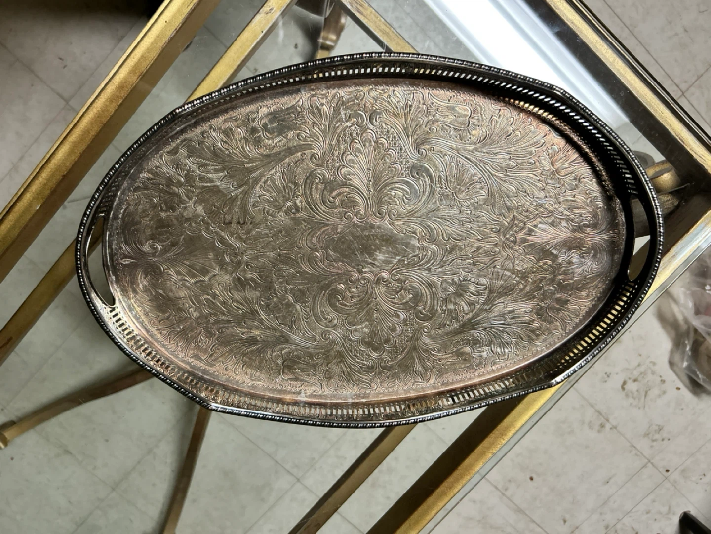 Ornate Silver-Tone Serving Tray