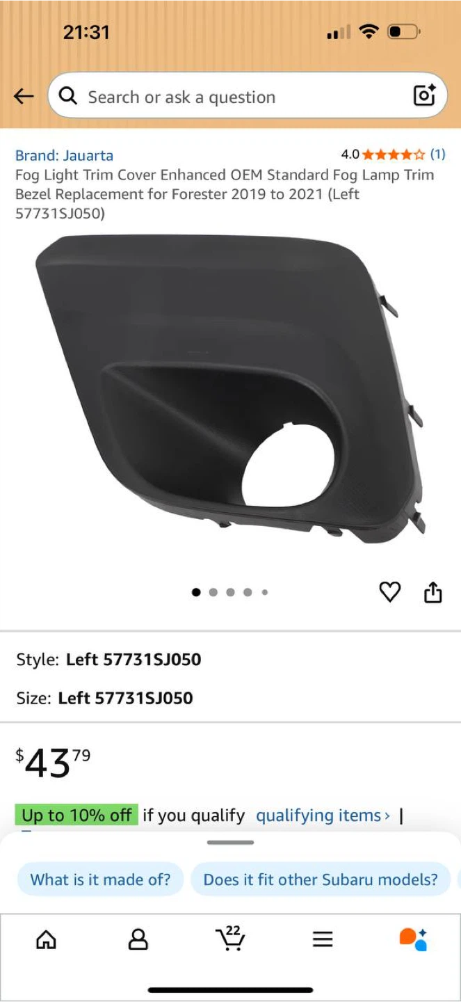 Jauarta Fog Light Trim Cover – Subaru Forester 2019–2021