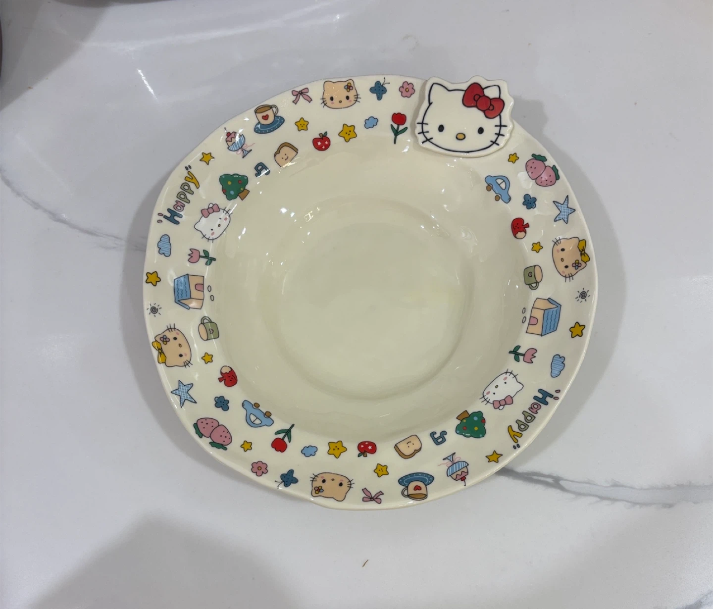 Colorful Hello Kitty Handcrafted Ceramic Pasta Plate, 8.9-Inch