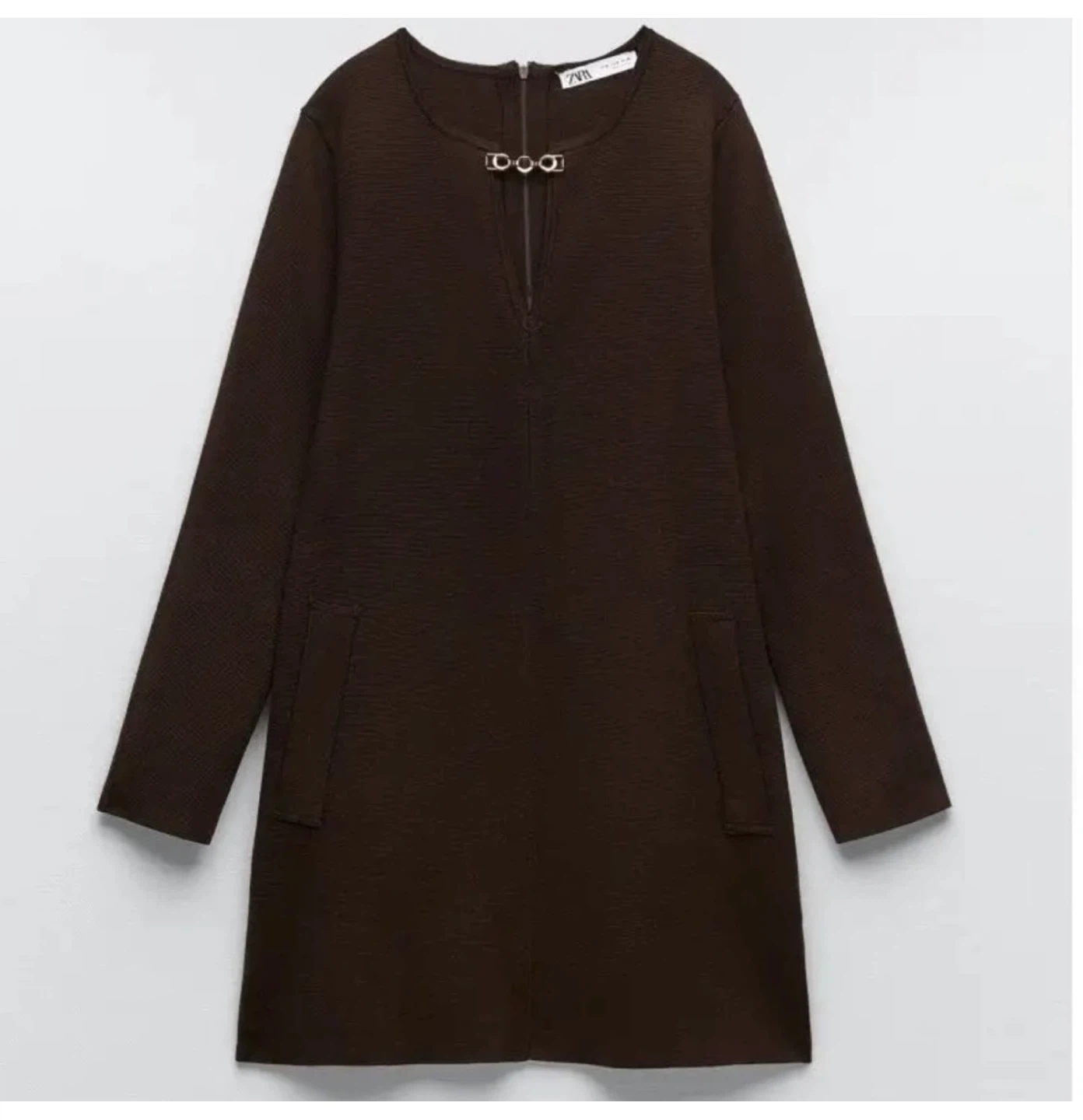 Zara Brown Knit Mini Dress w/ Chain Detail (New) - photo 3