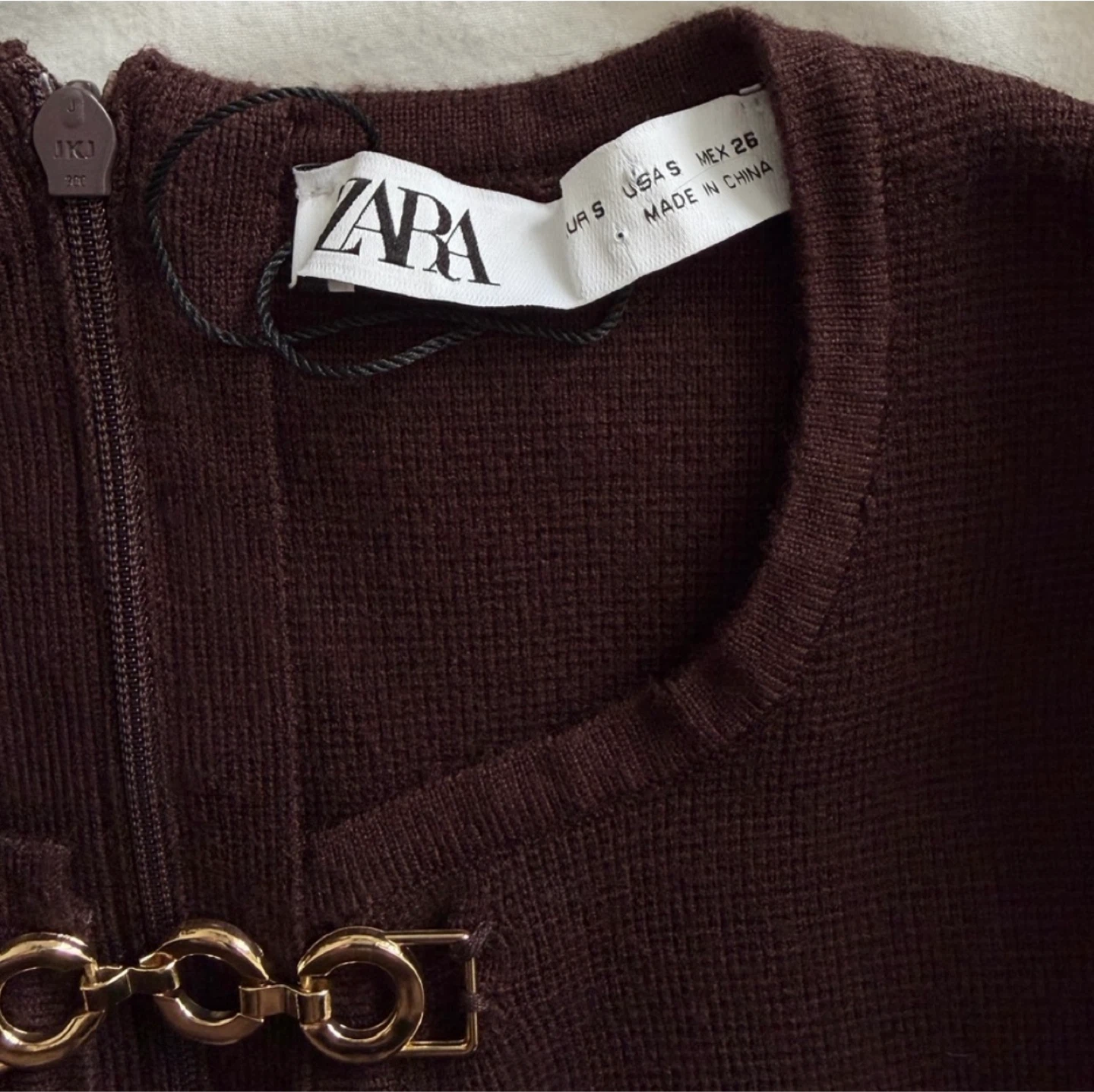Zara Brown Knit Mini Dress w/ Chain Detail (New) - photo 5