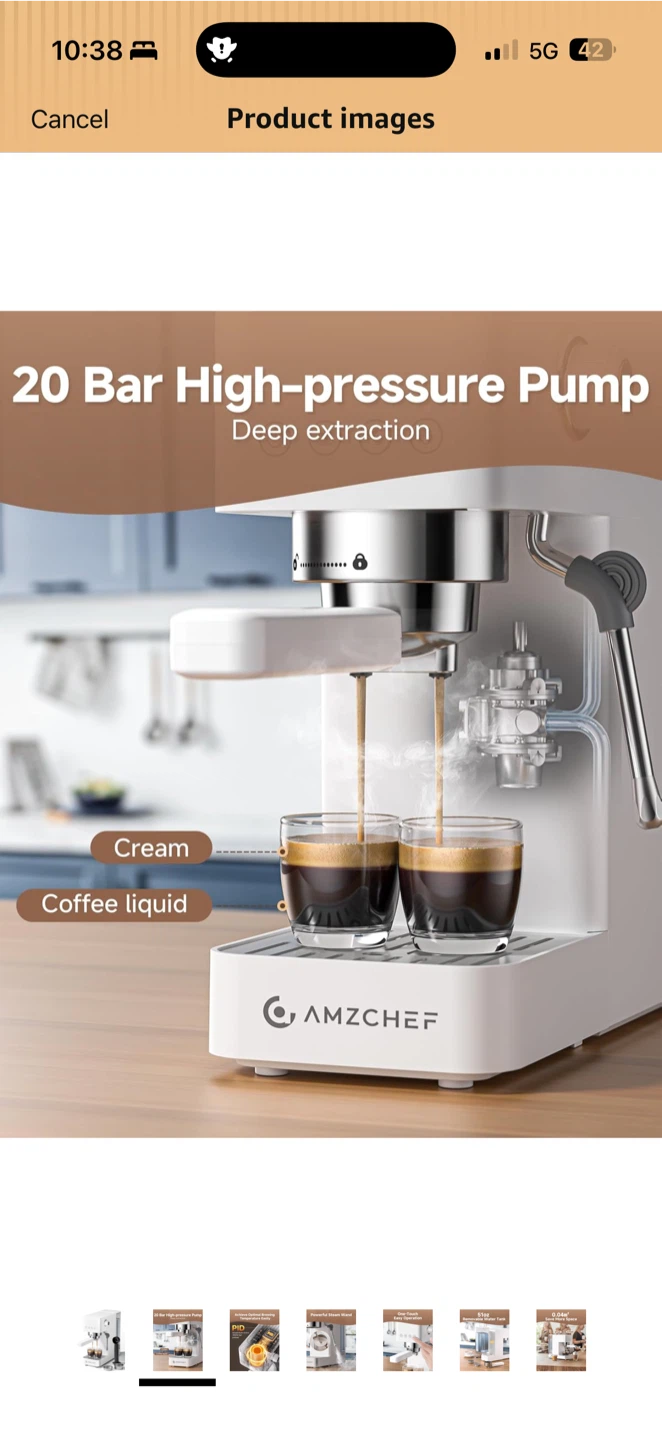 AMZCHEF Espresso Machine 20 Bar ☕️ Compact Coffee Maker (White) - photo 2