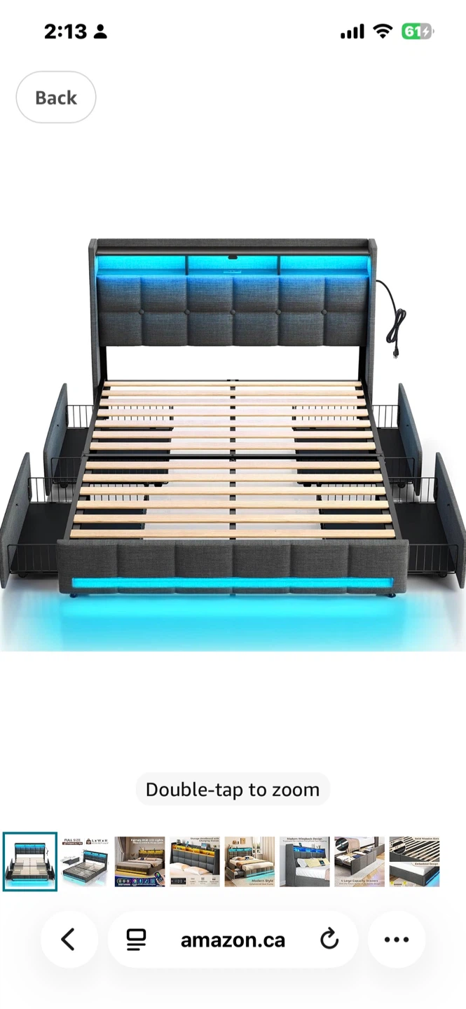 Storage Headboard Bed Frame with Charging Station and LED Lights - photo 2