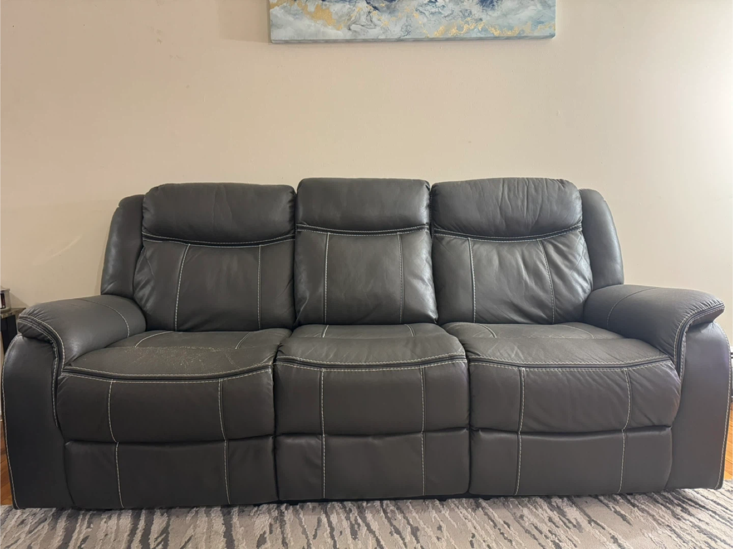 Dark Gray Leather Reclining Sofa with Center Console - photo 4