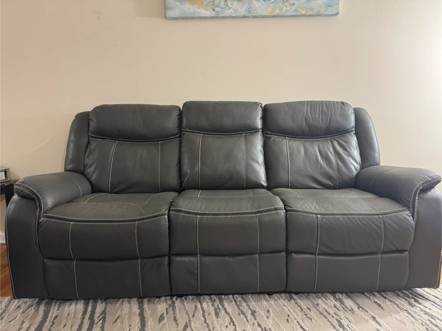 Dark Gray Leather Reclining Sofa with Center Console - photo 3