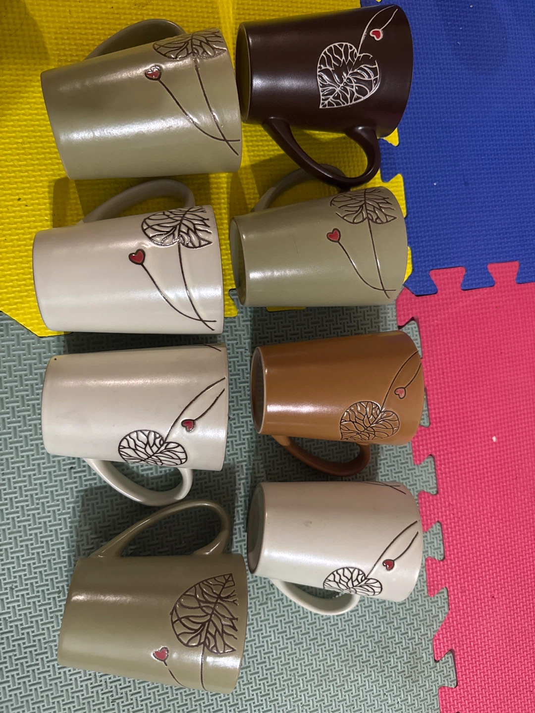 Set of 8 Mugs with Leaf Design. Price for each one.