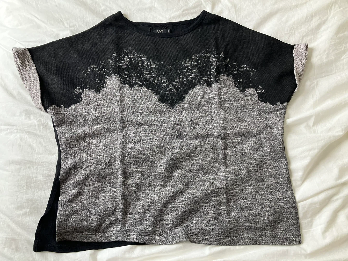 Black Lace Detail T-Shirt - Size S