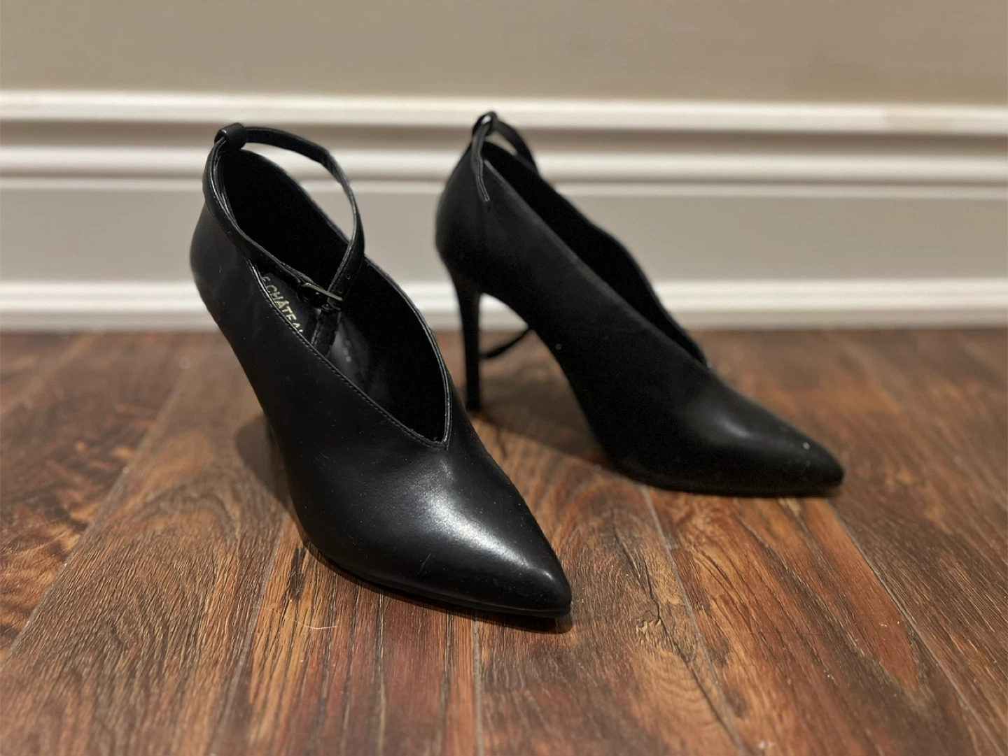 Le Château Black Faux Leather Heels with Ankle Strap
