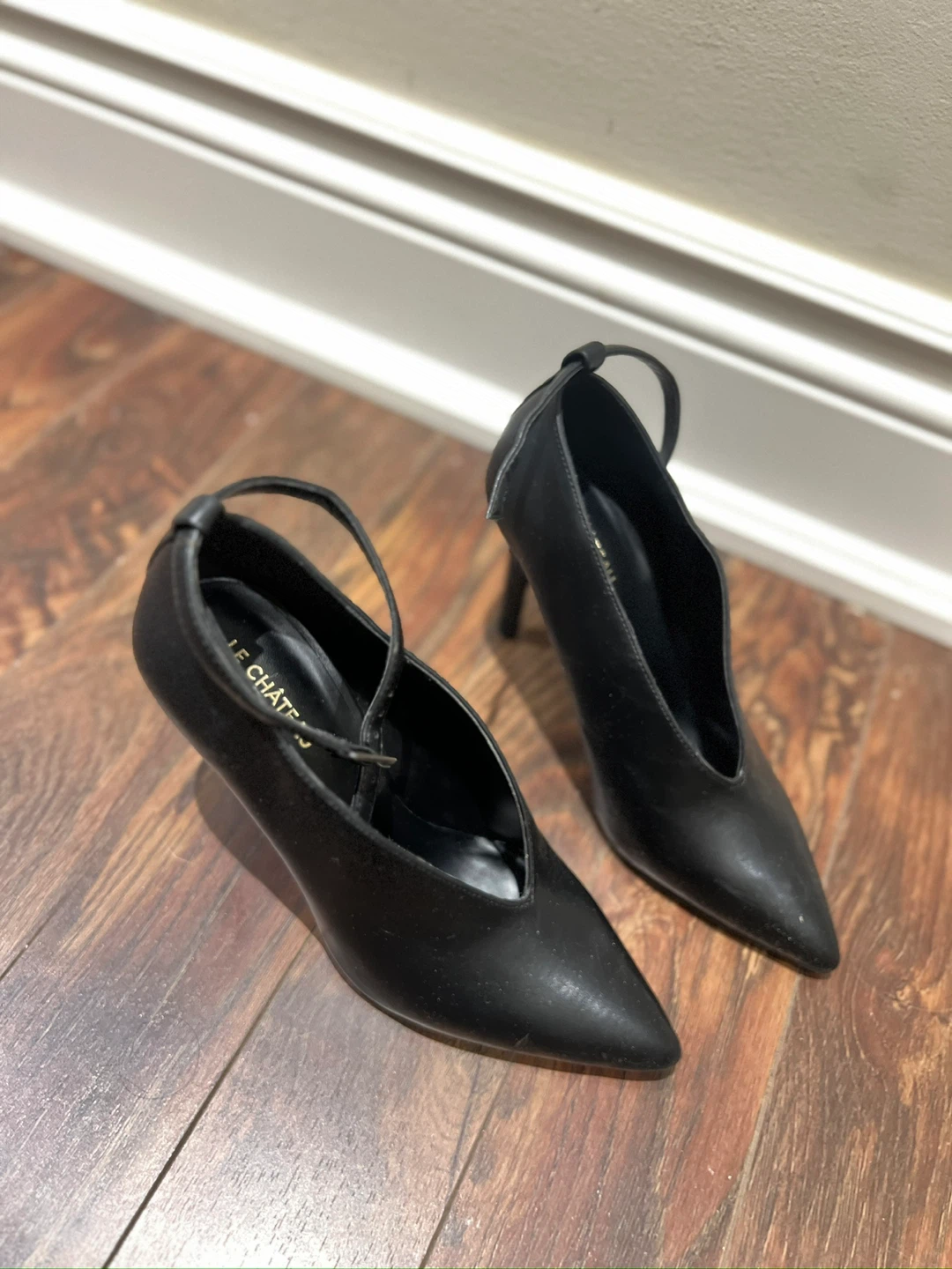 Le Château Black Faux Leather Heels with Ankle Strap - photo 4