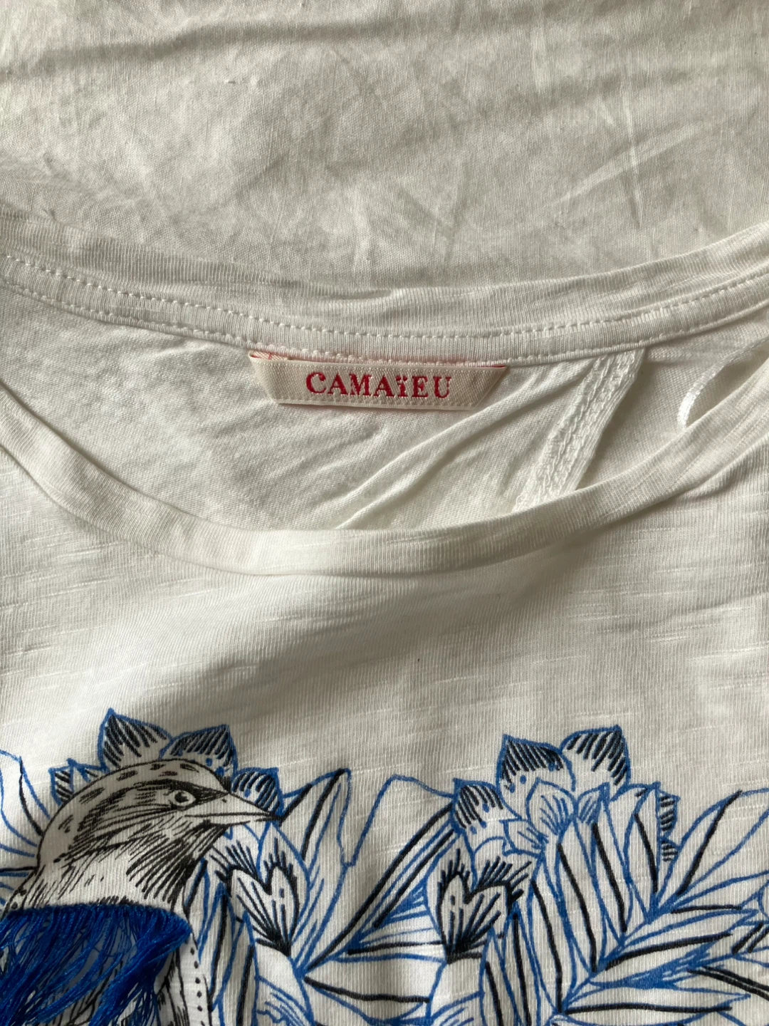 Cropped White Tee with Blue Bird Print - photo 5