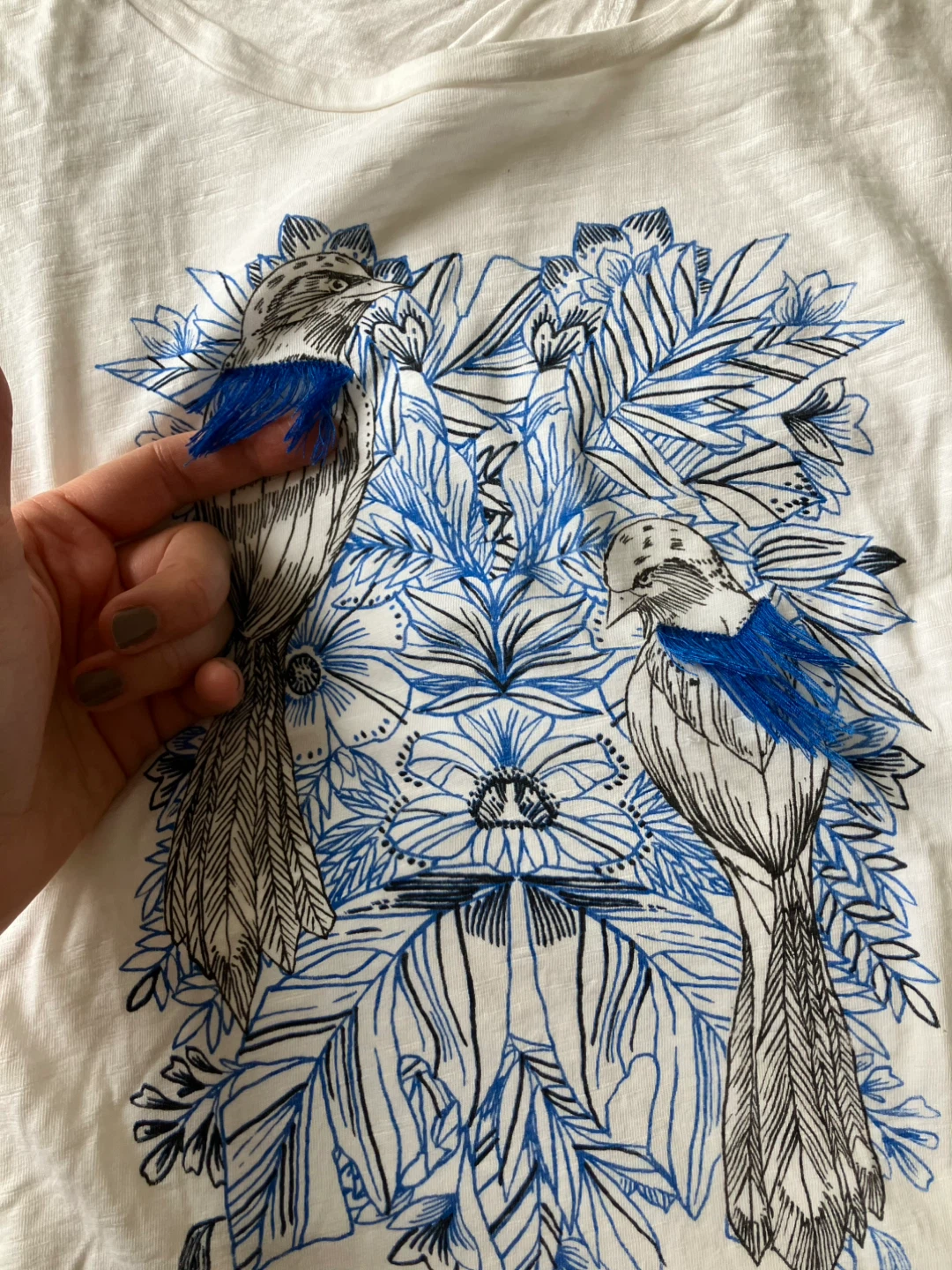 Cropped White Tee with Blue Bird Print - photo 2