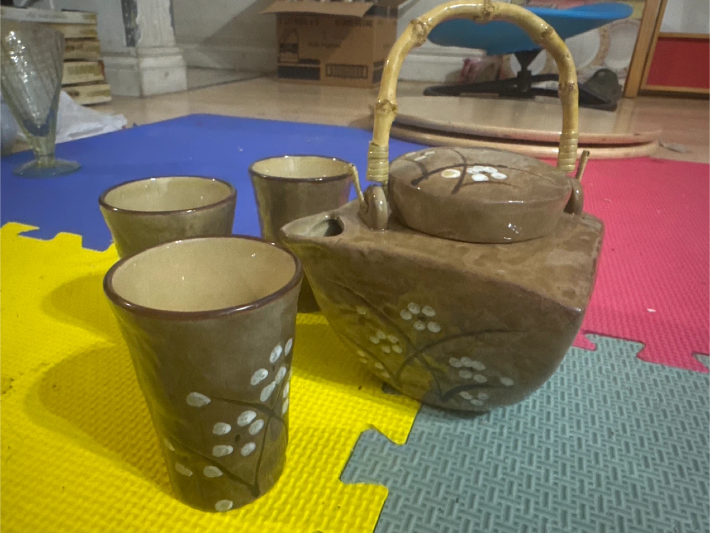Brown Ceramic Tea Set with 3 Cups - photo 2