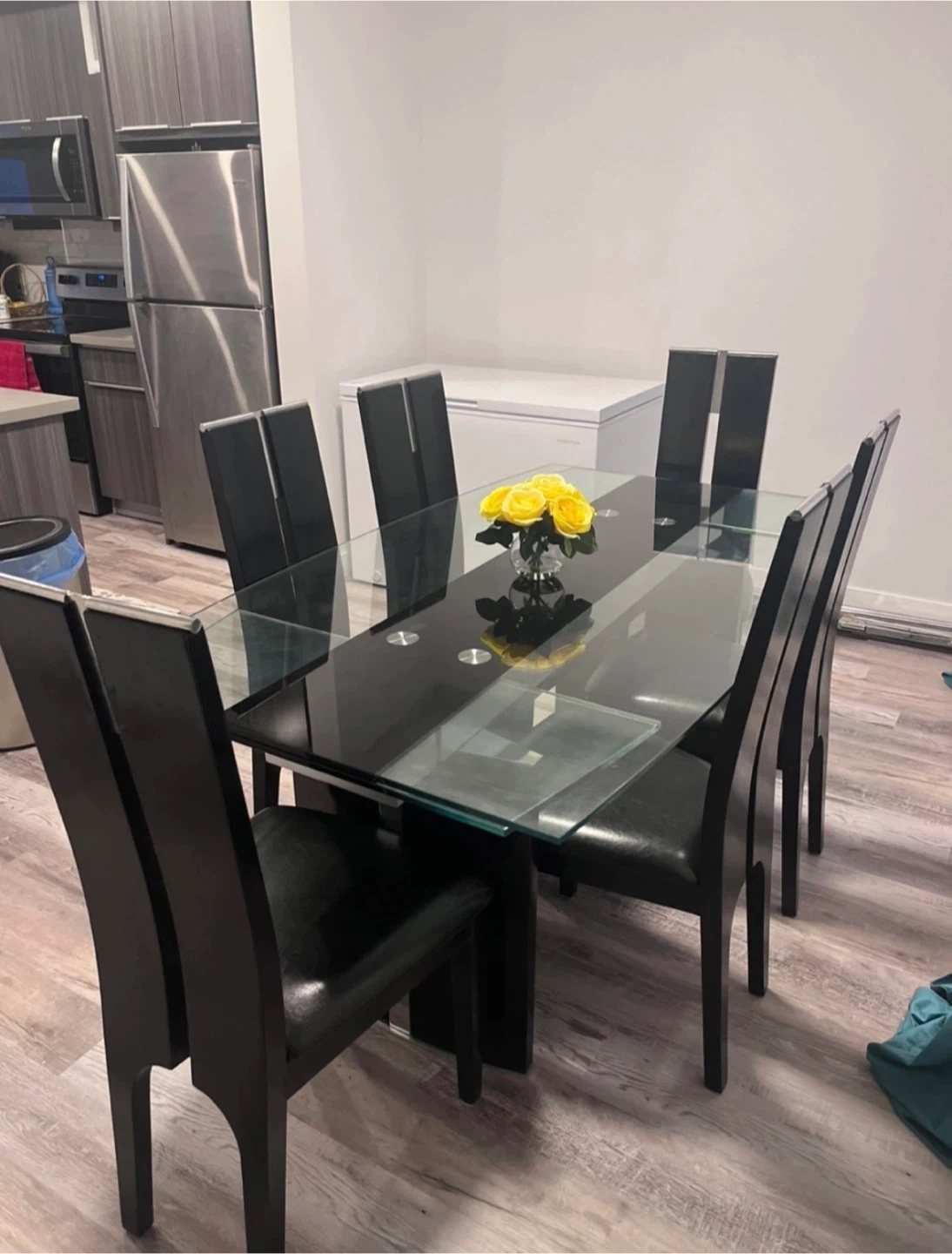 Glass Top Dining Table with 6 Chairs