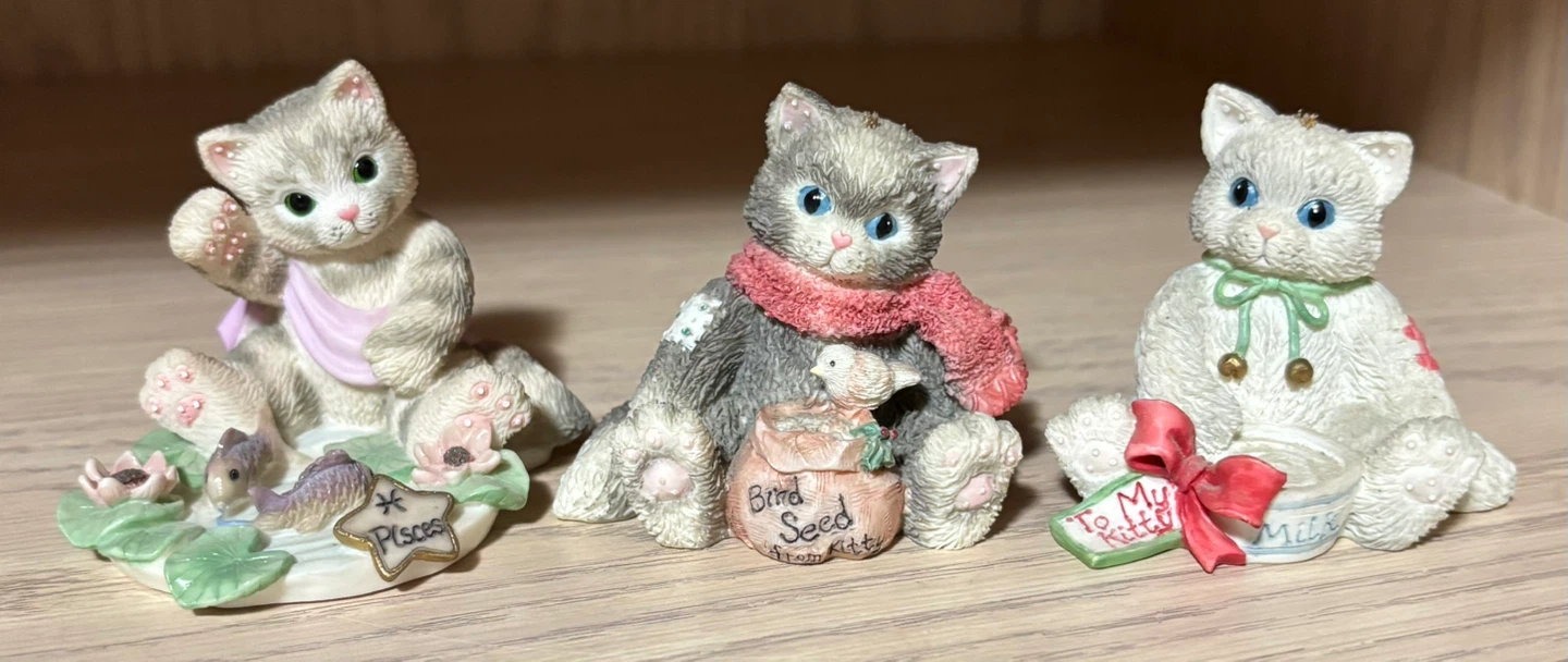 Calico Kittens Figurines - Pisces, Bird Seed, To My Kitty