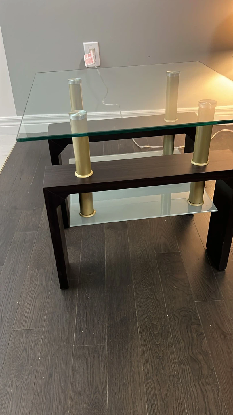 Modern Glass and Wood Side Table (Pair)