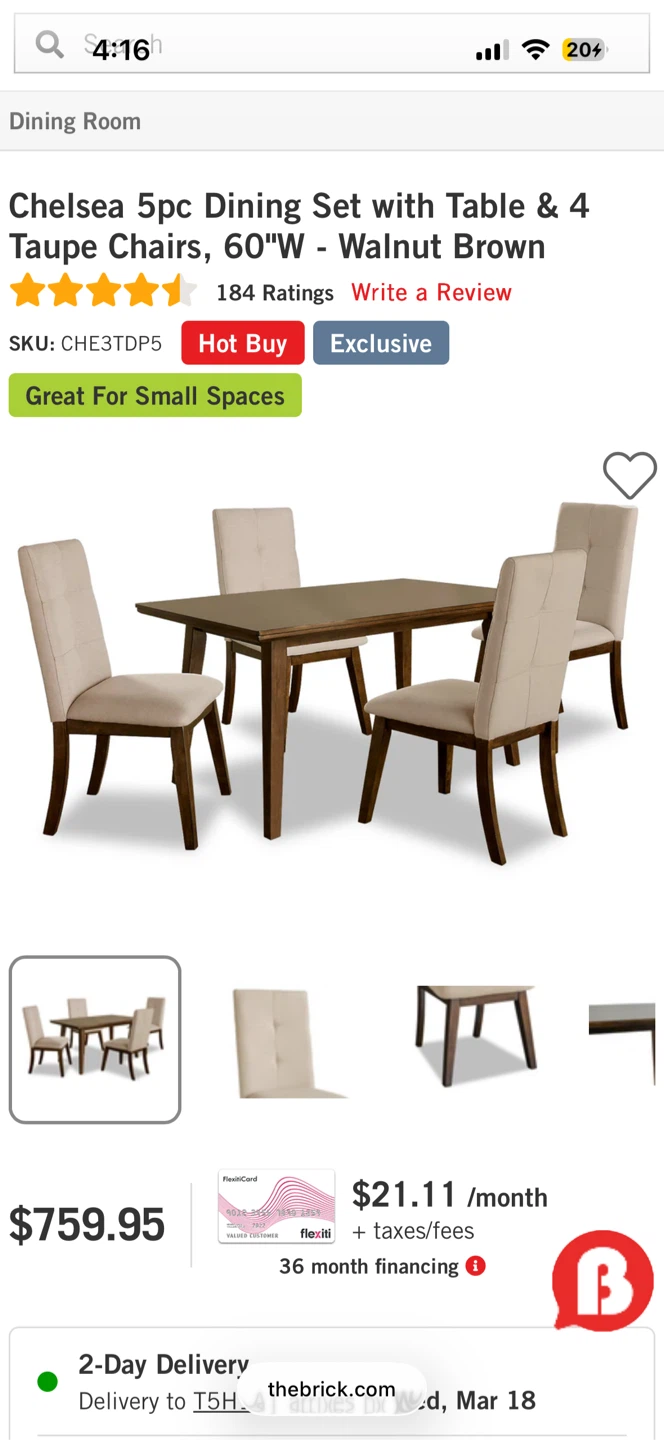 Chelsea 5pc Dining Set with Table & 4 Chairs