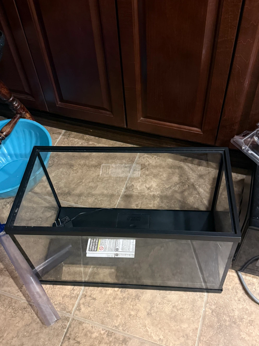 Fish tank + cleaning equipments + heater + pump, etc
