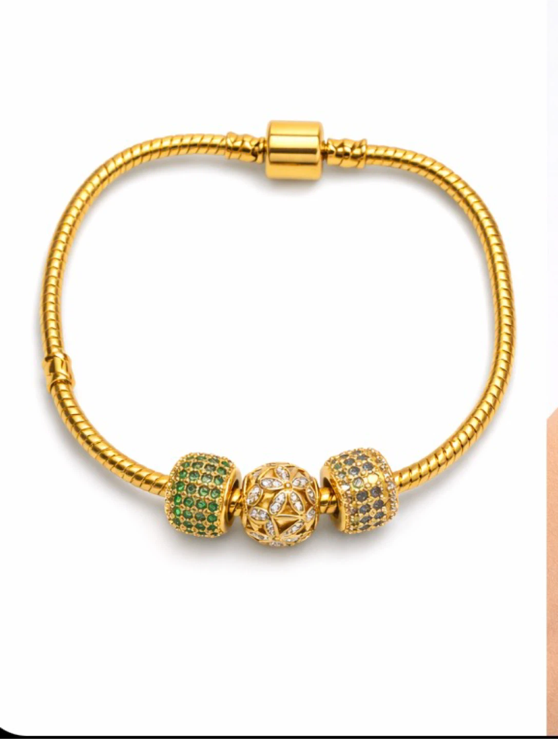 Gold Charm Bracelet with 3 Decorated Beads - photo 2