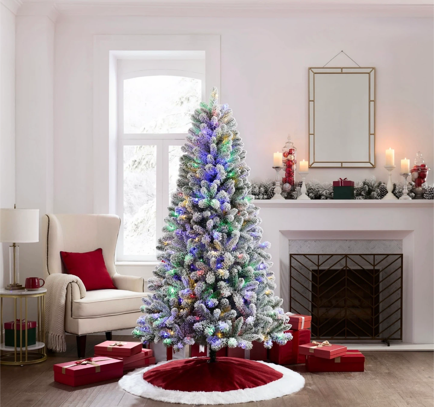 Holiday Time 6.5' Pre-lit Flocked Frisco Pine Christmas Tree, - photo 3