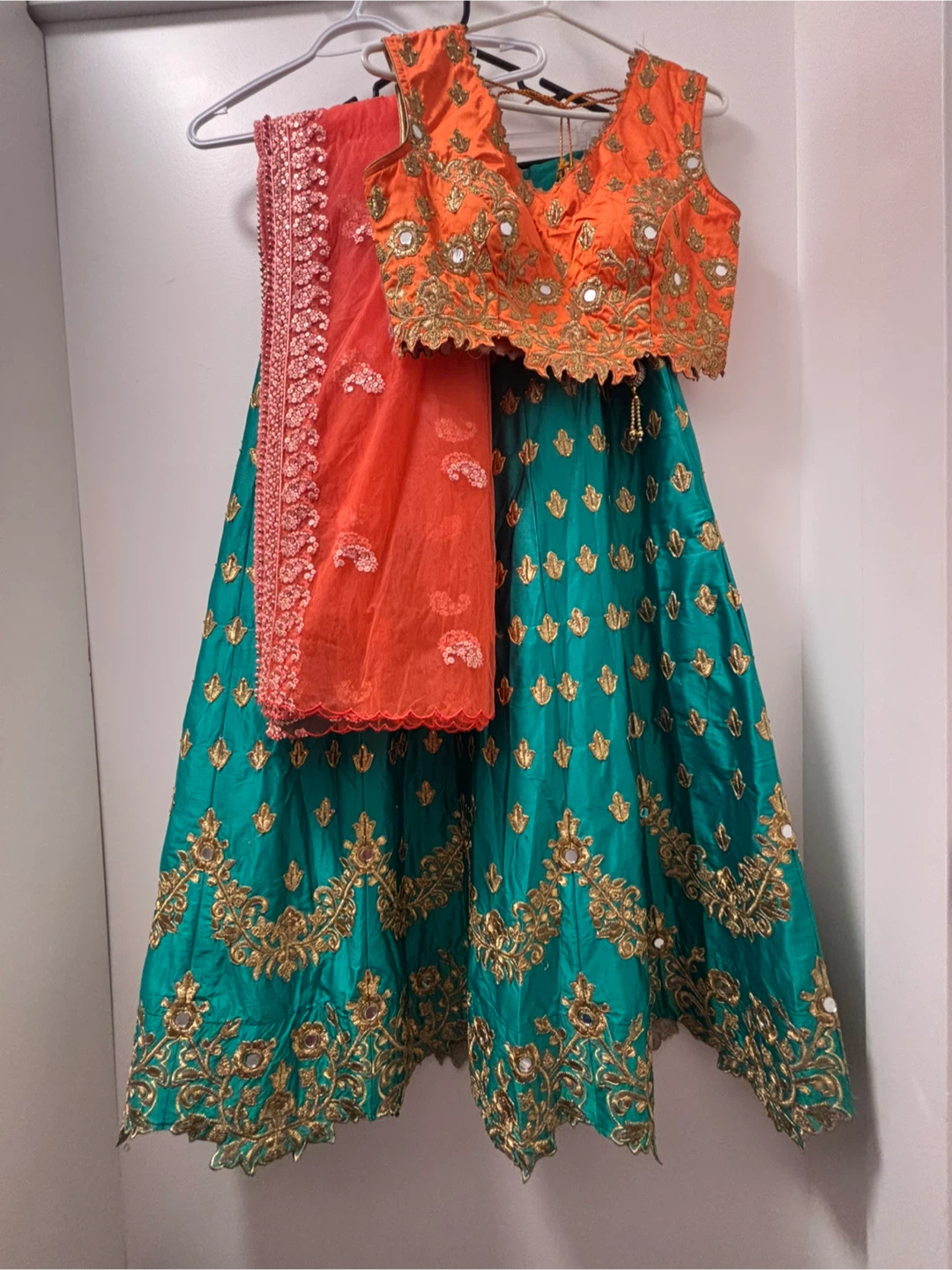 Orange and Teal Lengha with Dupatta - photo 5