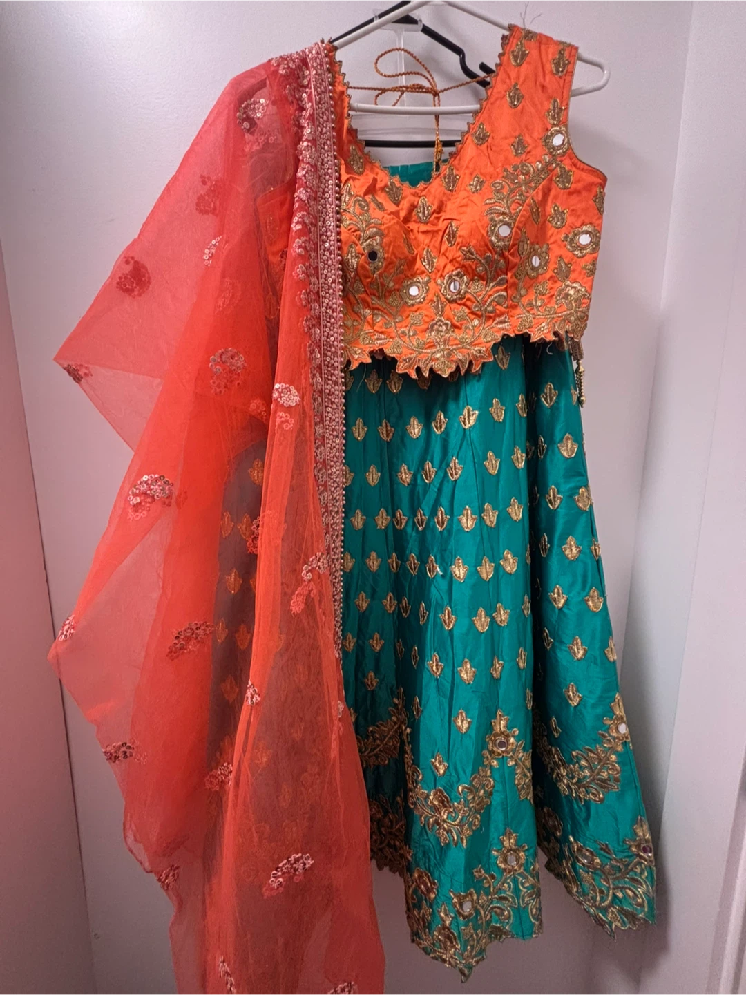 Orange and Teal Lengha with Dupatta - photo 2