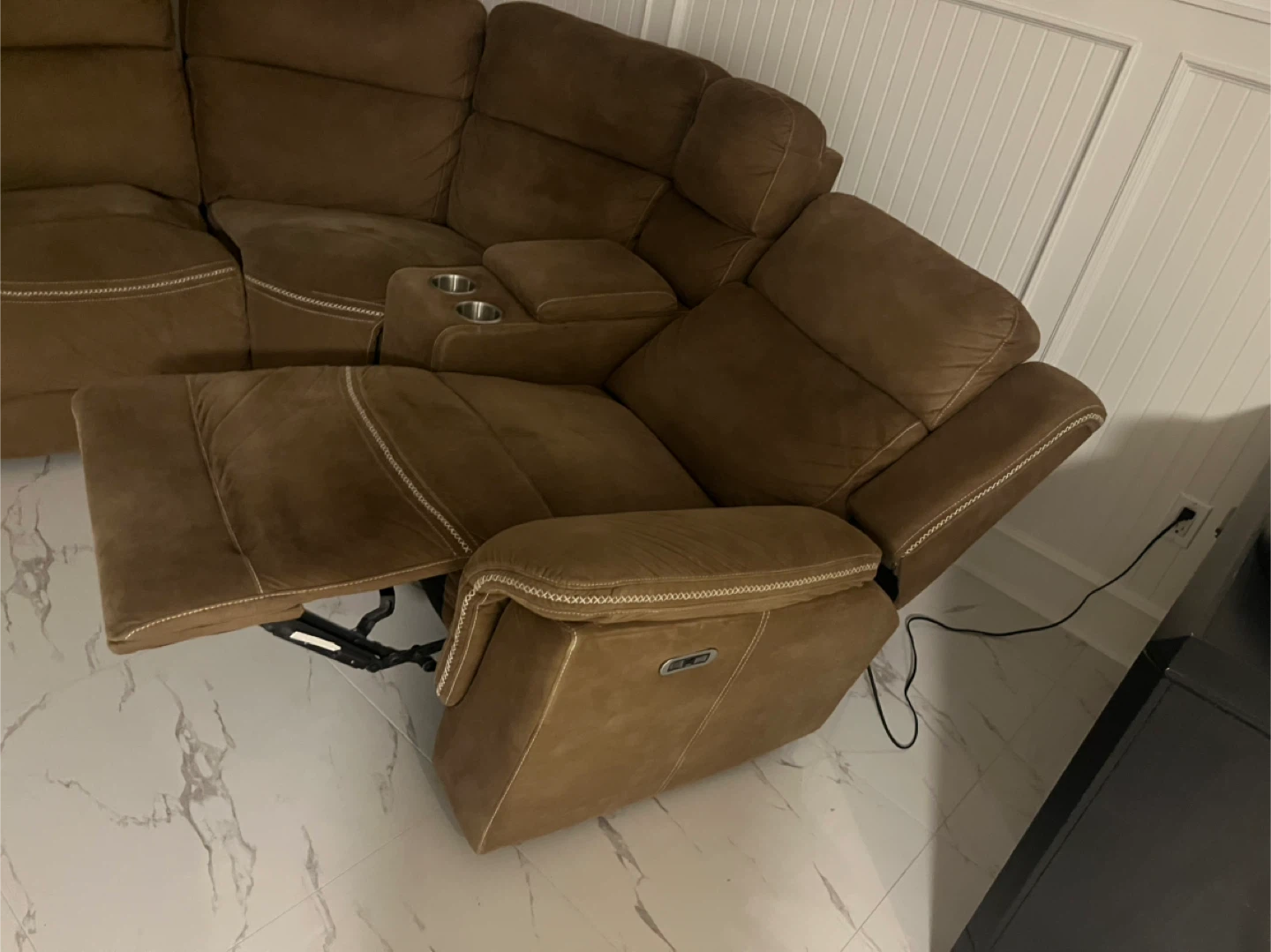 Brown Sectional Reclining Sofa with Cup Holders