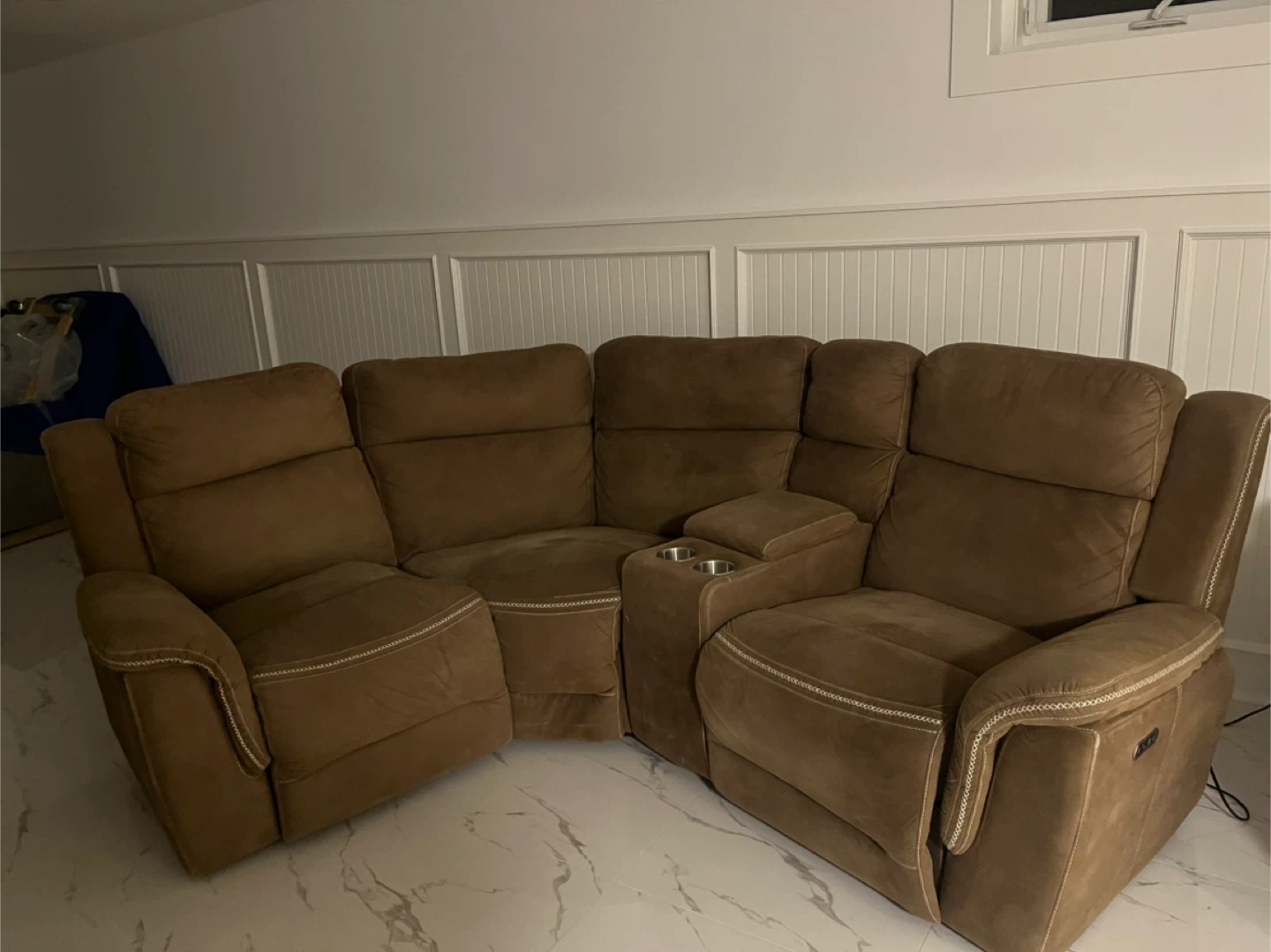 Brown Sectional Reclining Sofa with Cup Holders - photo 3