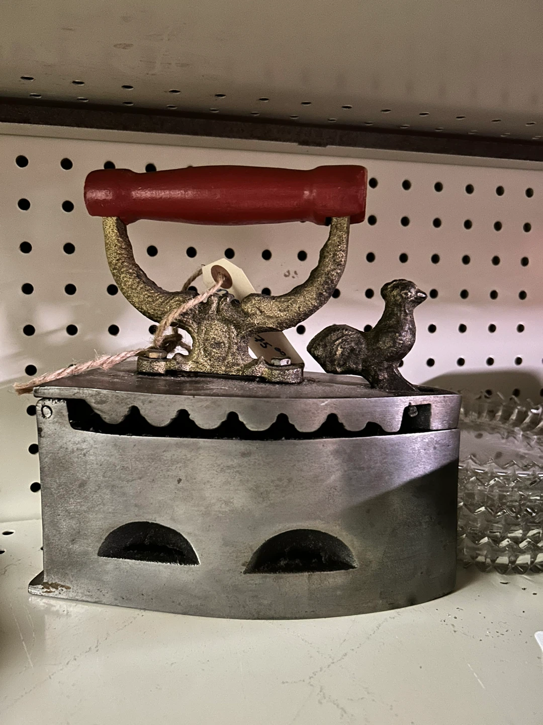 Antique Cast Iron Clothes Iron with Rooster Accent