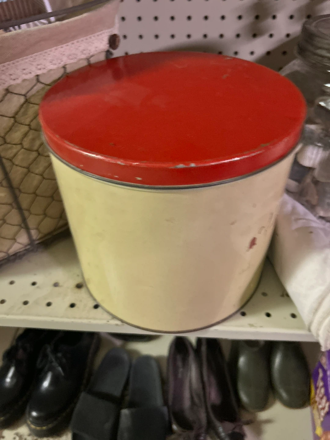Vintage Cream Tin with Red Lid