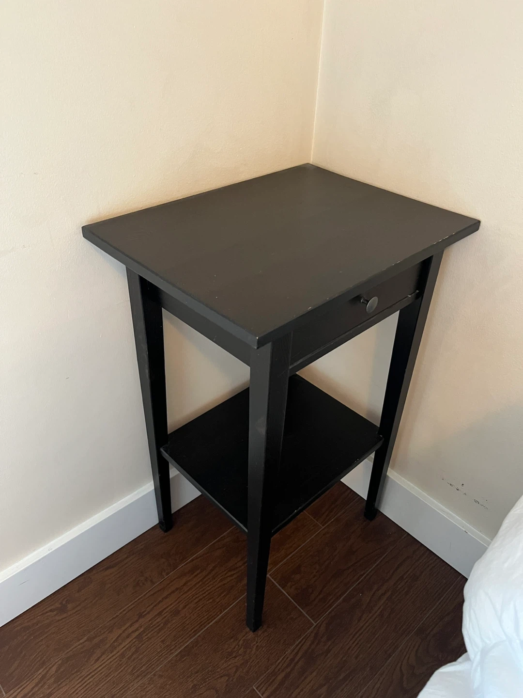 Black Side Table with Drawer and Shelf