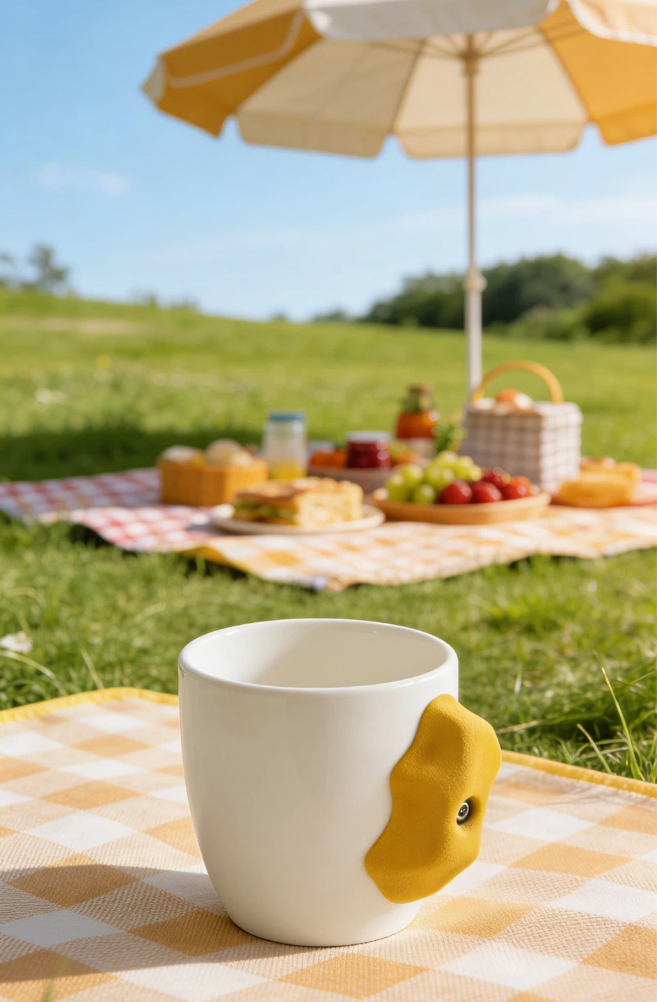 White Ceramic Mug with Yellow Climbing Hold Handle - photo 2