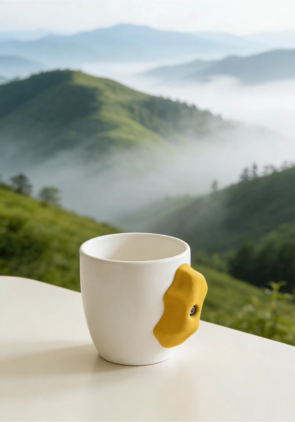 White Ceramic Mug with Yellow Climbing Hold Handle - photo 3