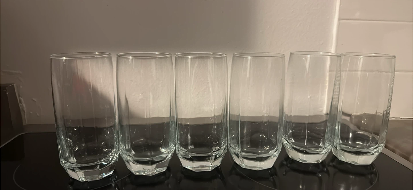 Set of 6 clear drinking glasses