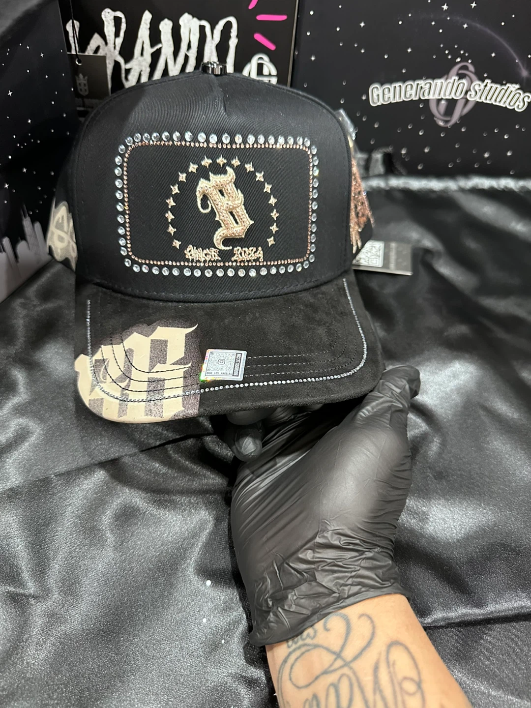 Black Embroidered & Rhinestone Baseball Cap - photo 3