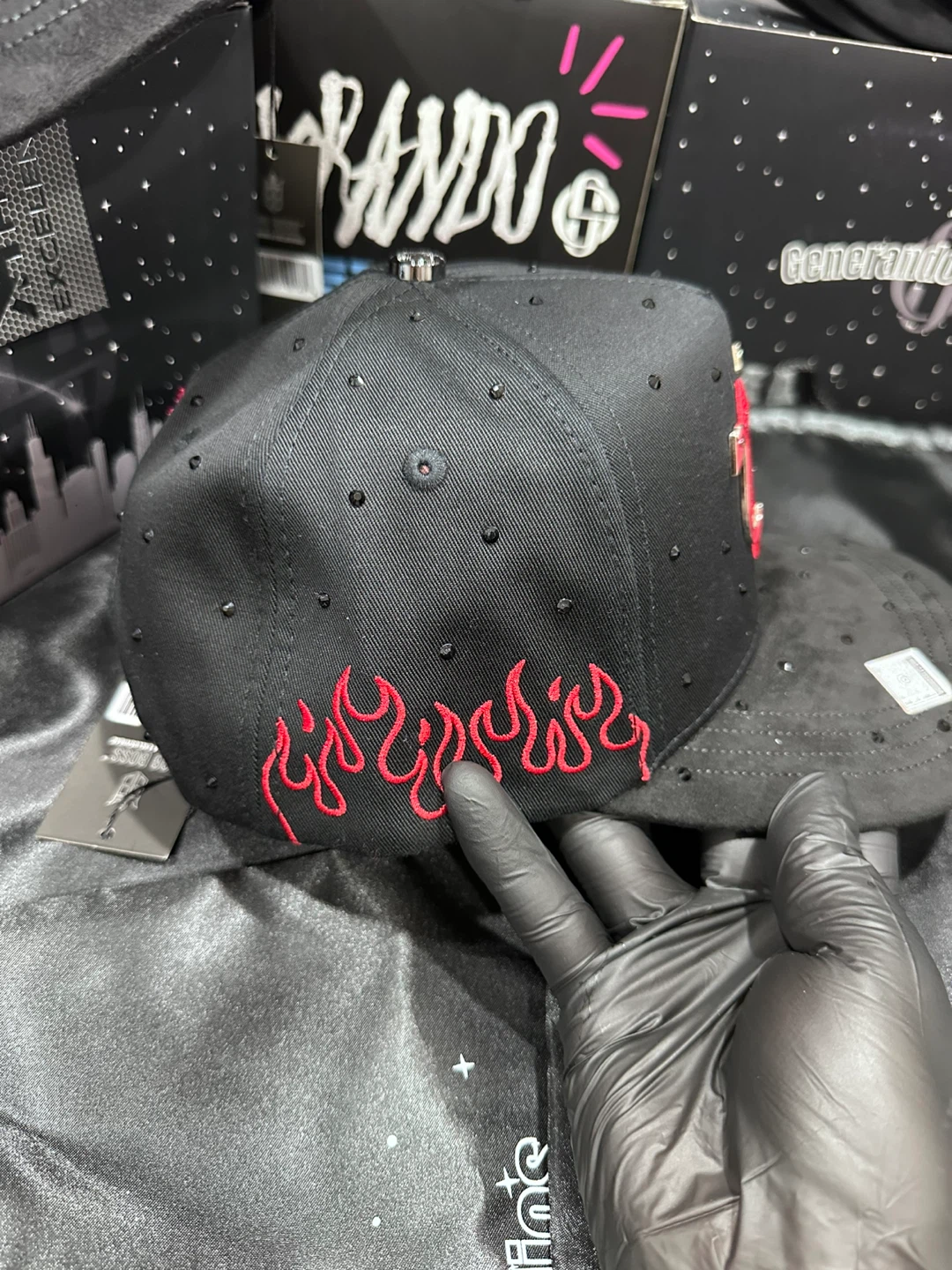 Black Embroidered & Rhinestone Baseball Cap - photo 2