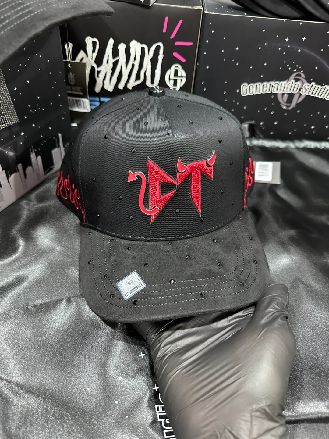 Black Embroidered & Rhinestone Baseball Cap