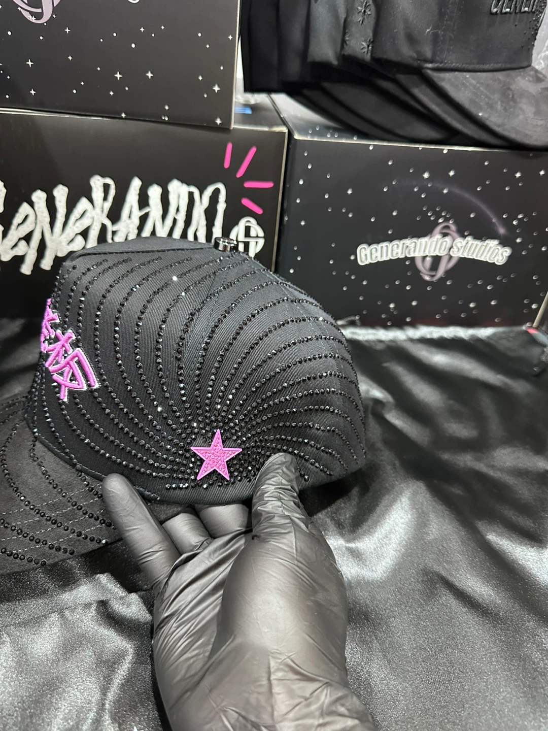 Black Embroidered & Rhinestone Baseball Cap - photo 5