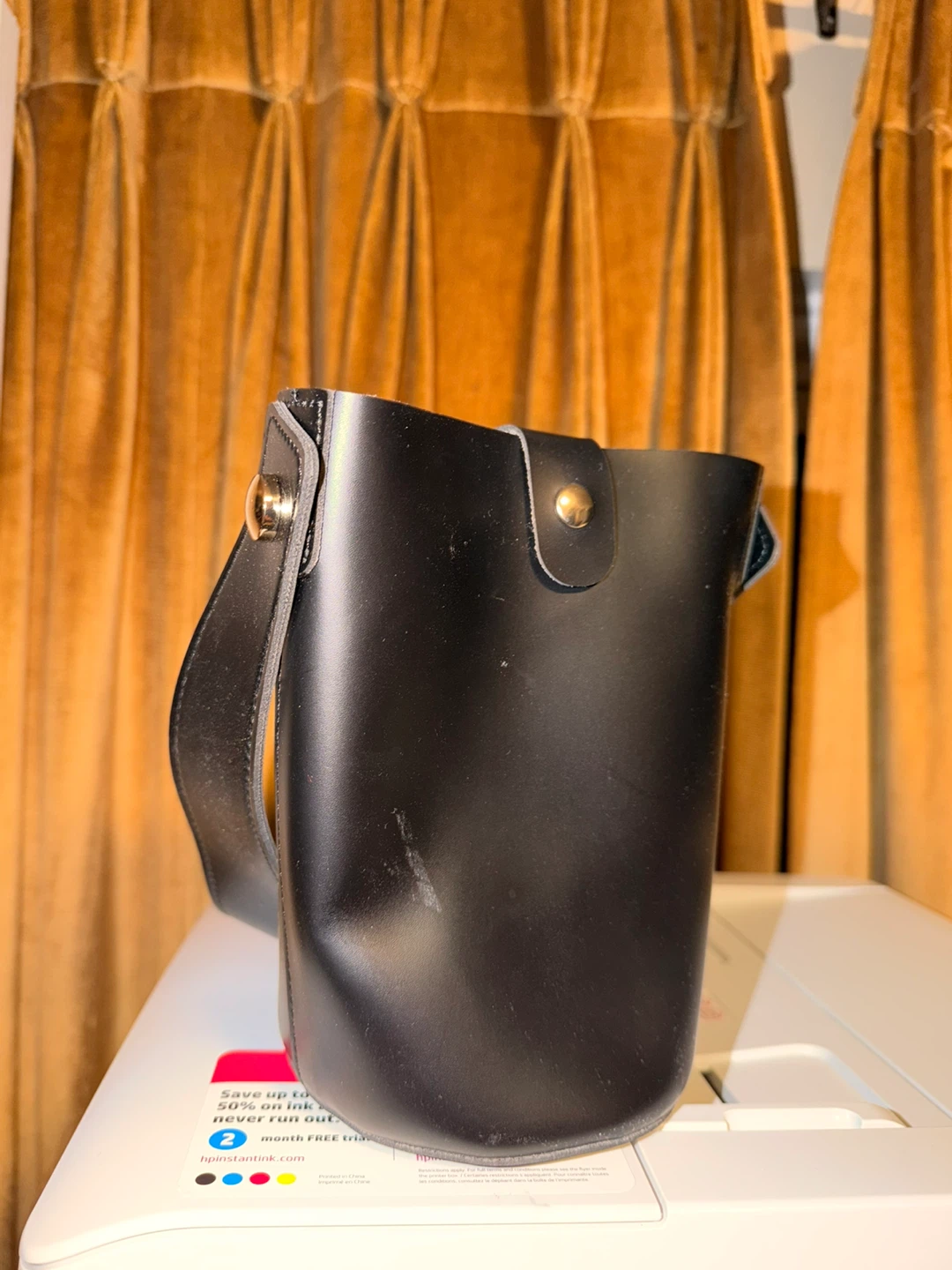 Black Leather Bucket Bag