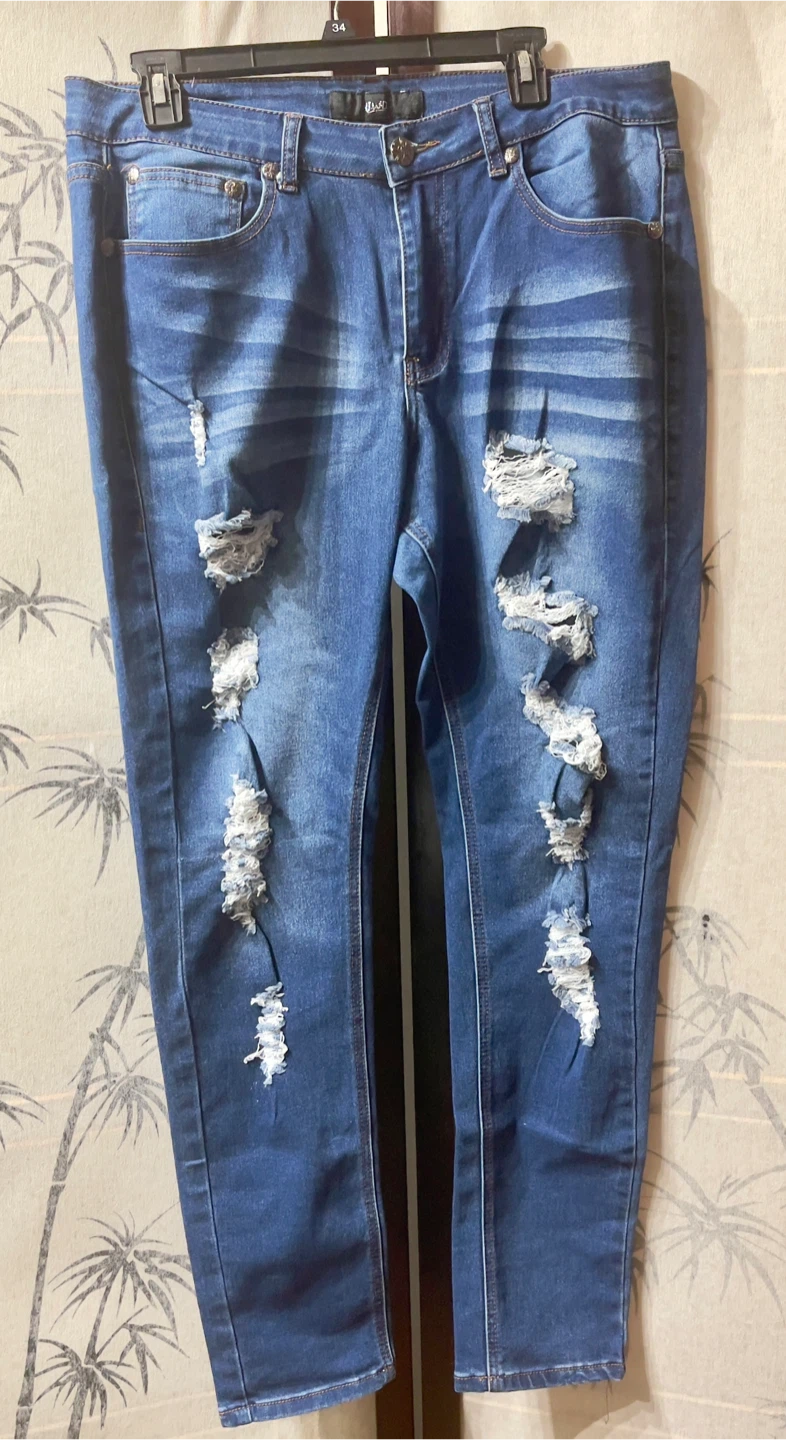 Blue Distressed Denim Jeans Size 17