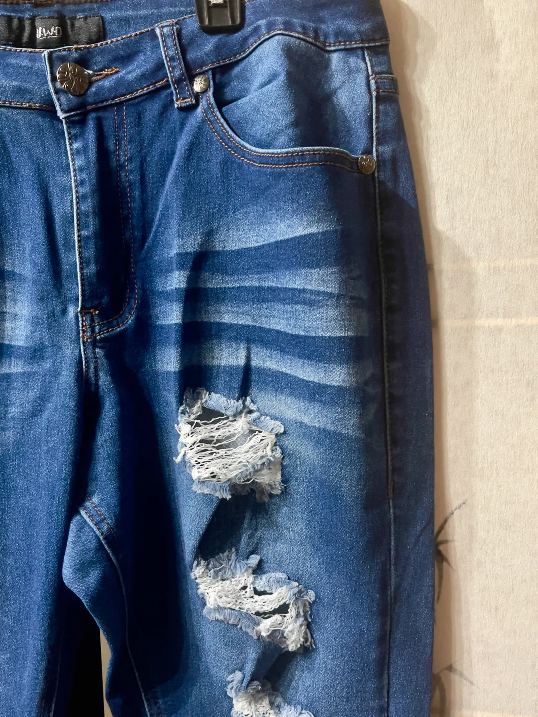 Blue Distressed Denim Jeans Size 17 - photo 2