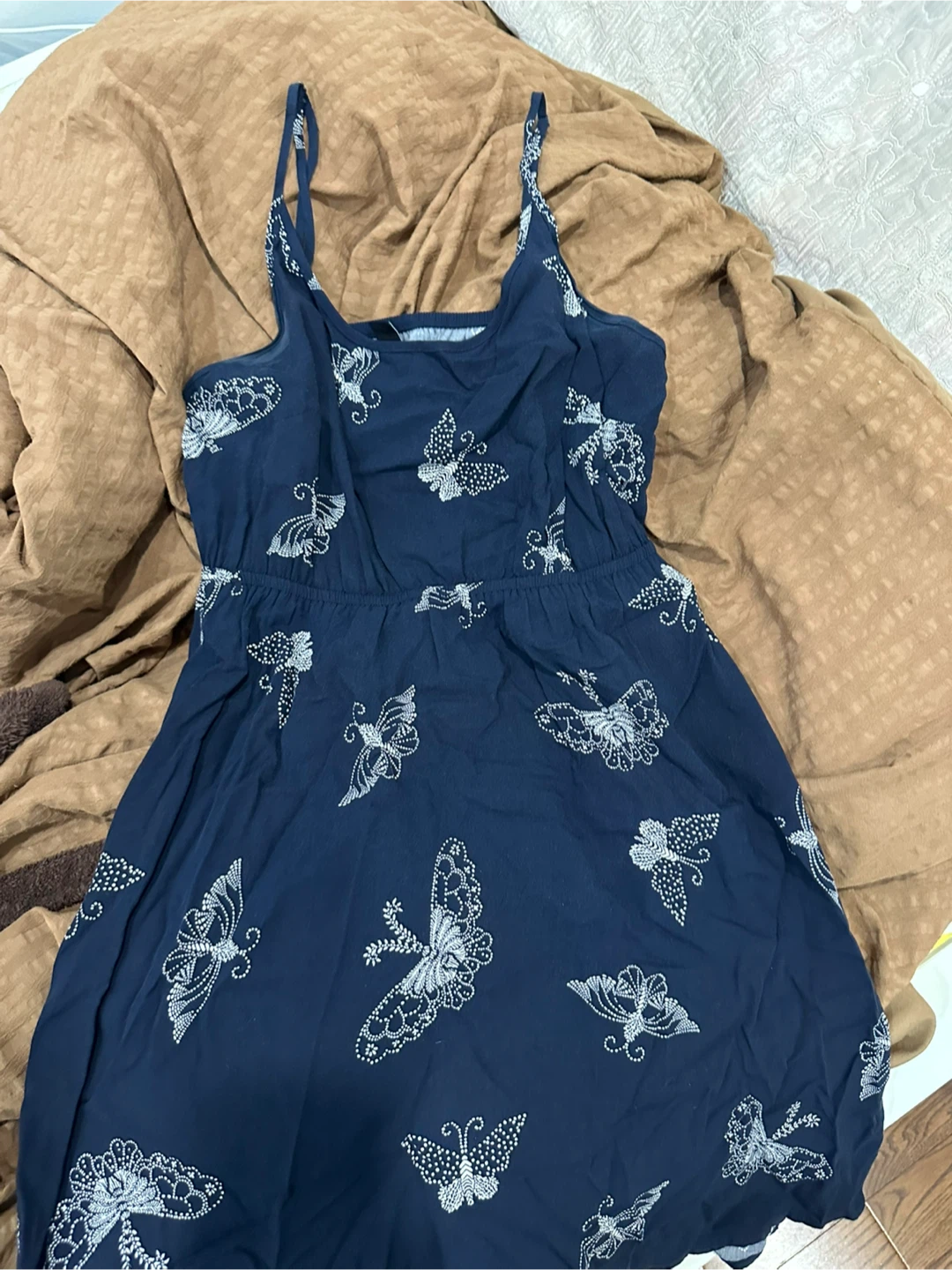 Navy Blue Butterfly Print Dress