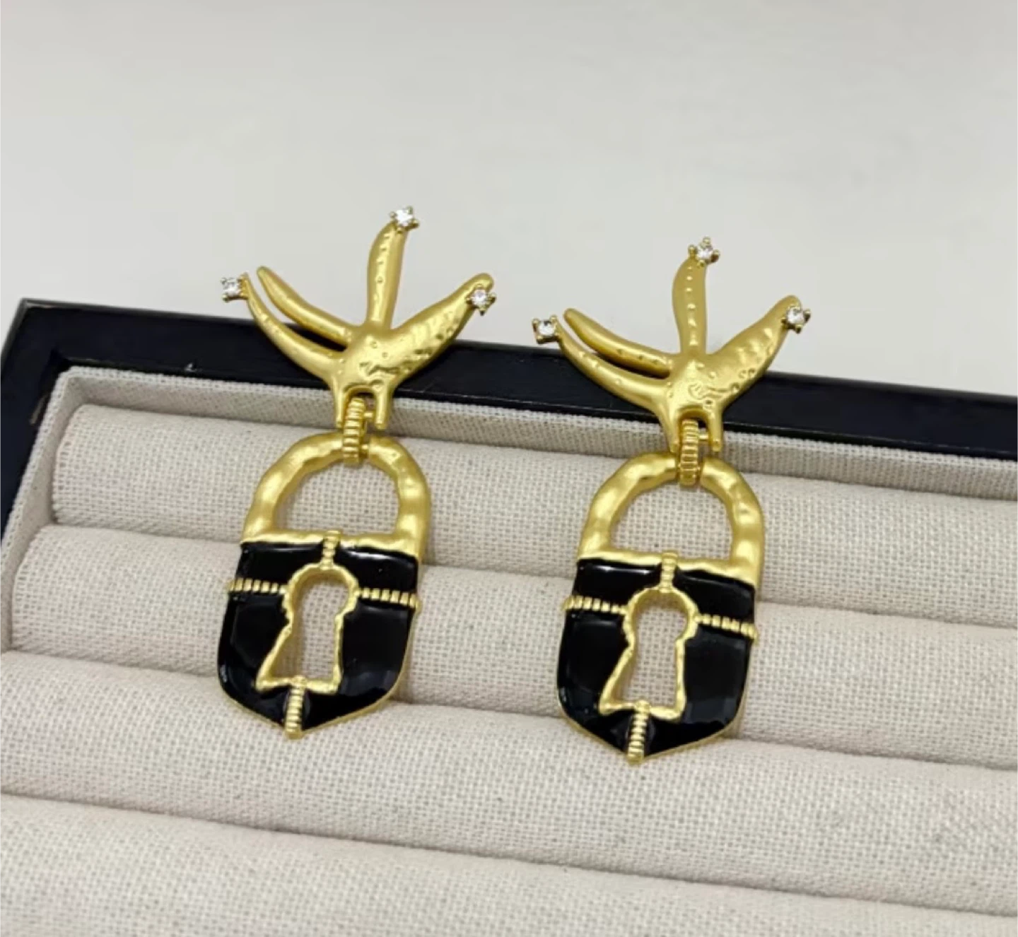 Schiaparelli Inspired Gold and Black Statement Earrings
