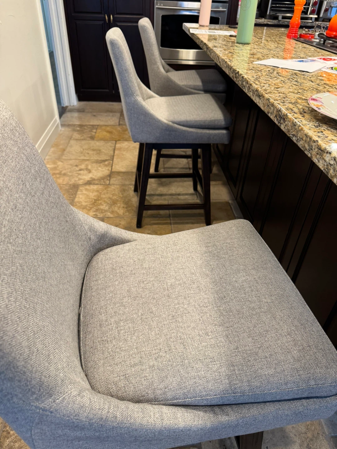 Set of 4 Light Gray Upholstered Countertop/Bar Stools(Swivel) - photo 4