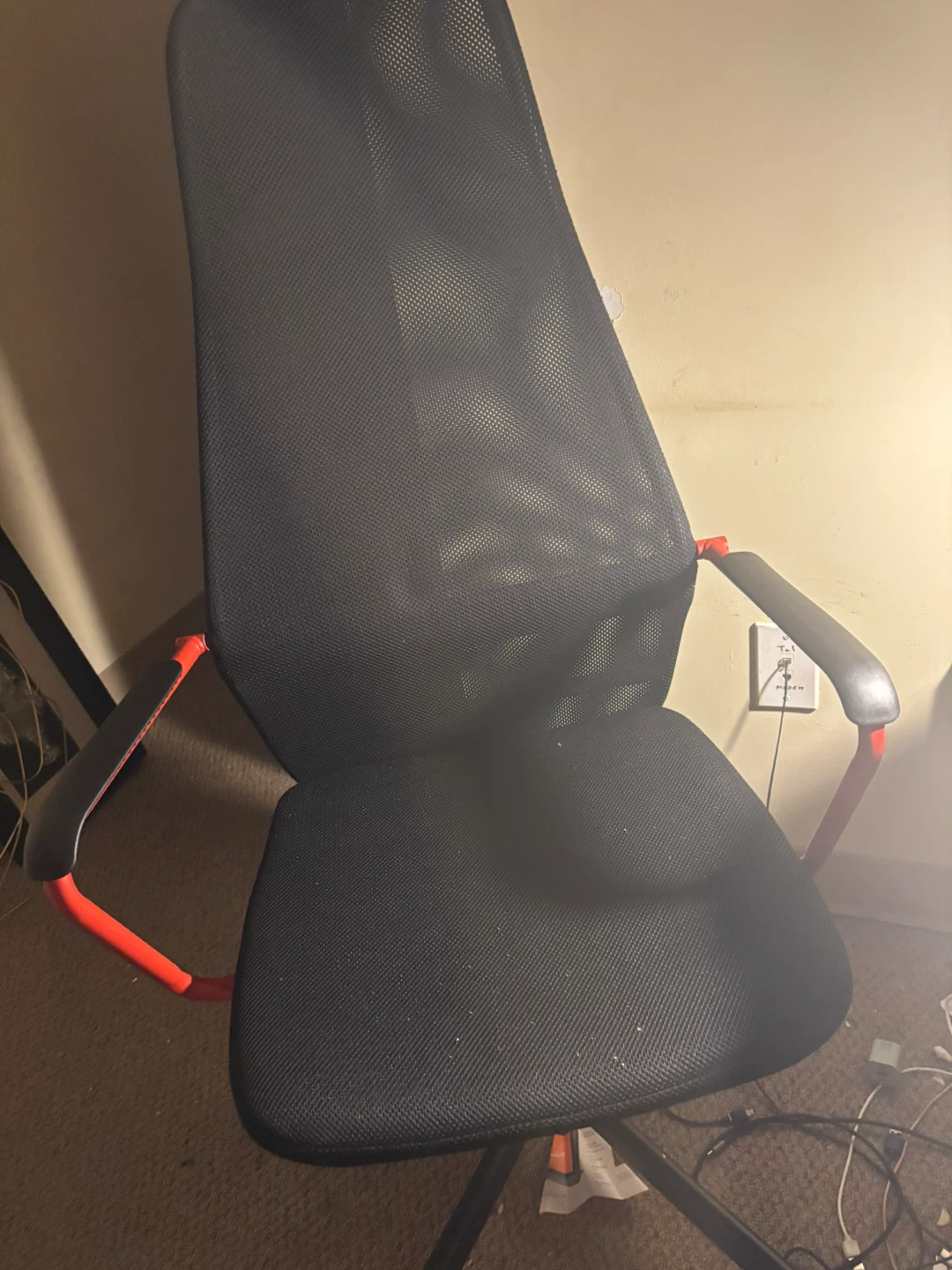 Black Mesh Office Chair with Red Accents