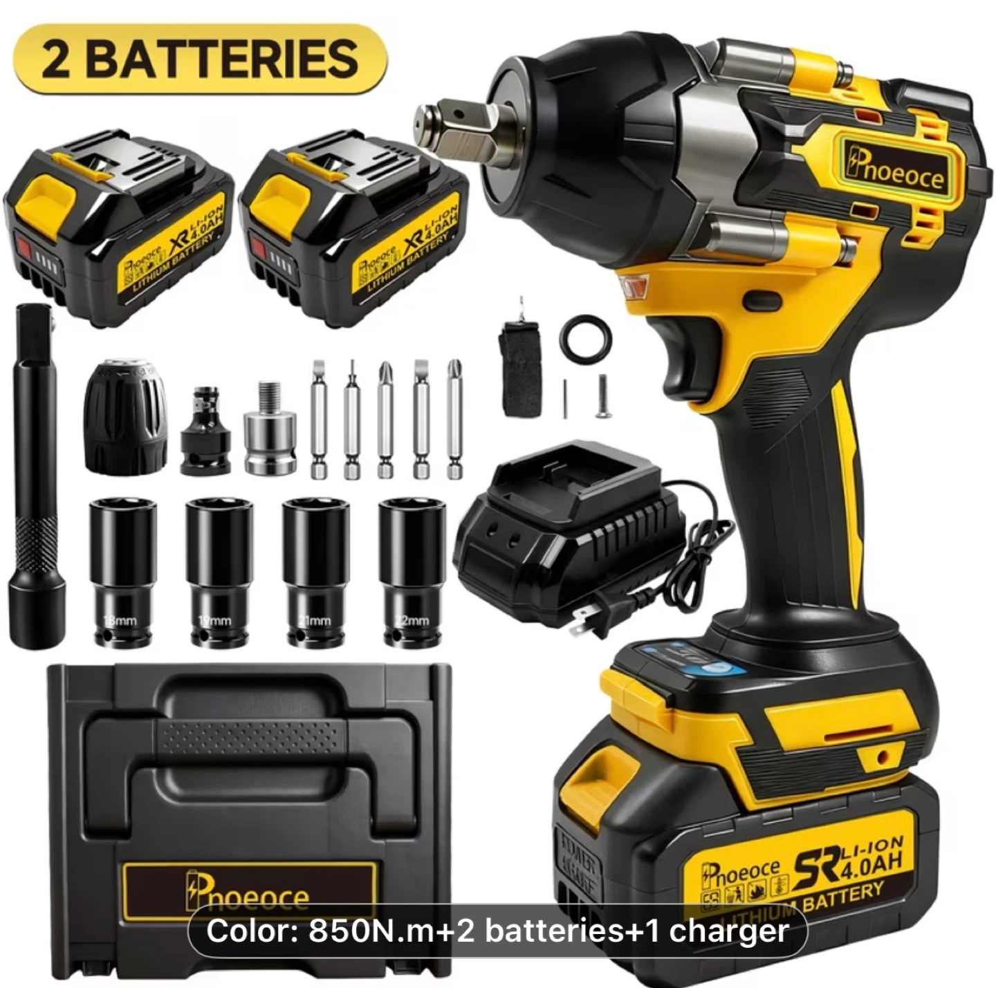 1/2" 20V Brushless Cordless Impact Wrench Kit, 850N.M