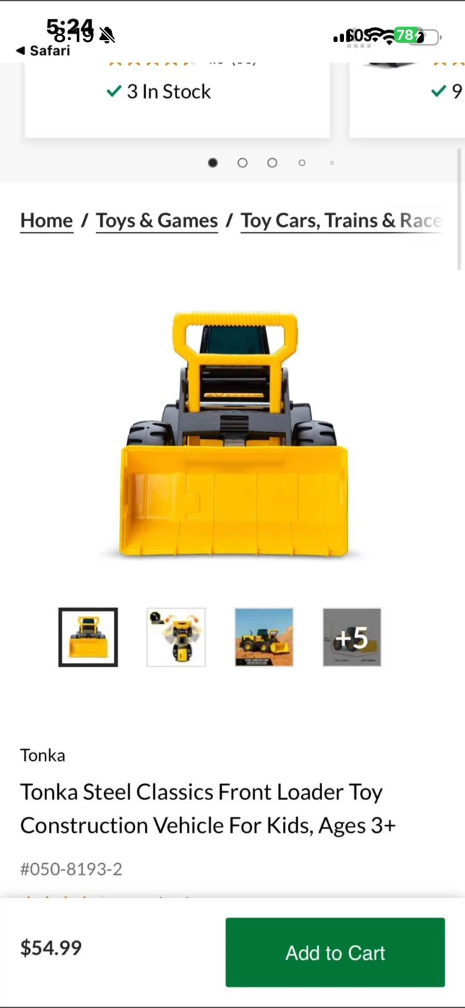 Tonka Steel Classics Front Loader Toy Construction Vehicle