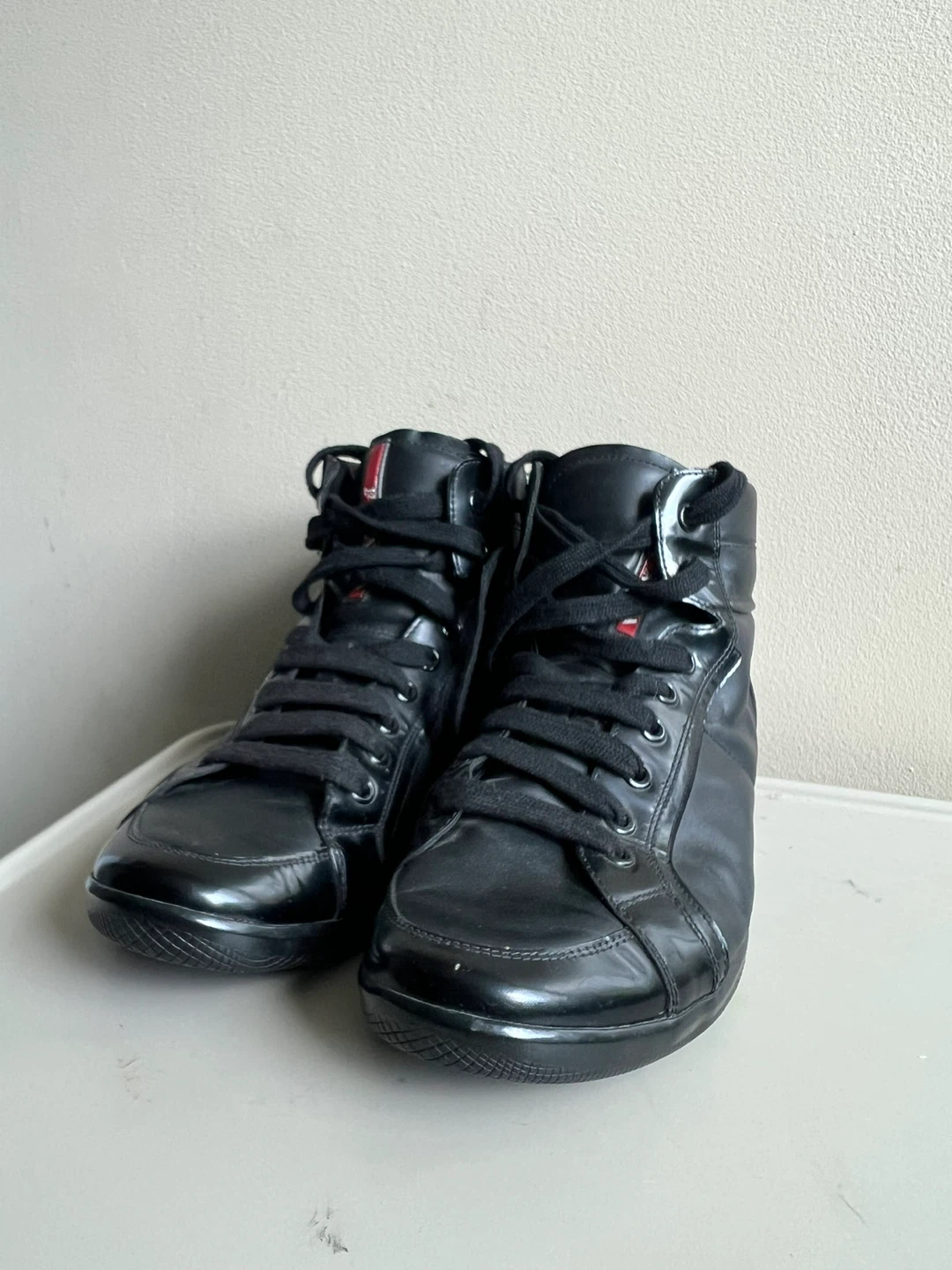 Black Leather Prada High-Top Sneakers
