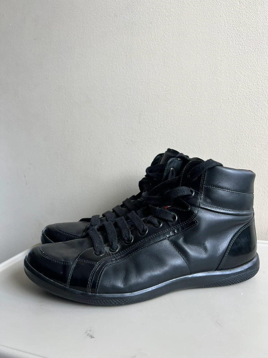 Black Leather Prada High-Top Sneakers - photo 2