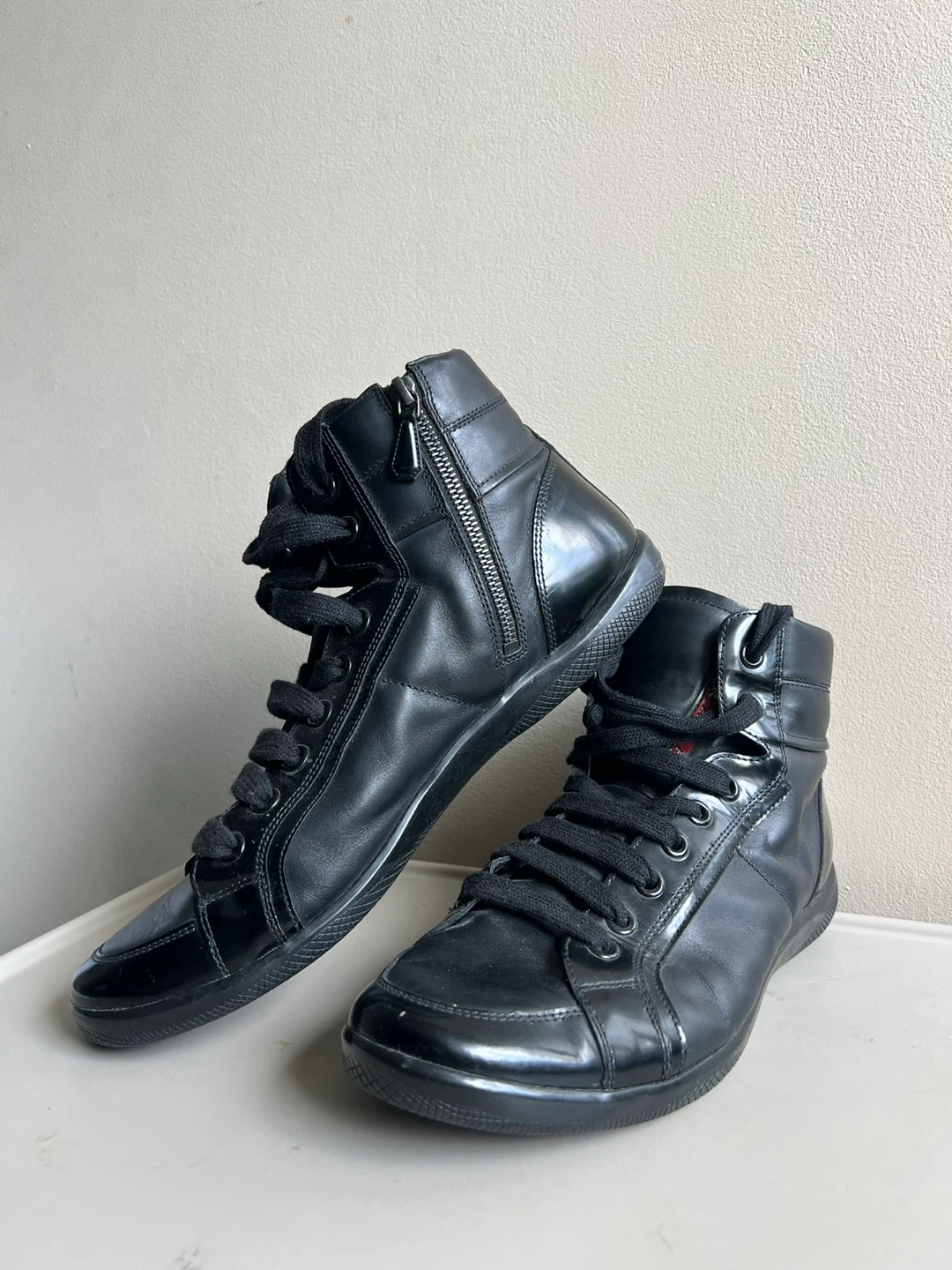 Black Leather Prada High-Top Sneakers - photo 3